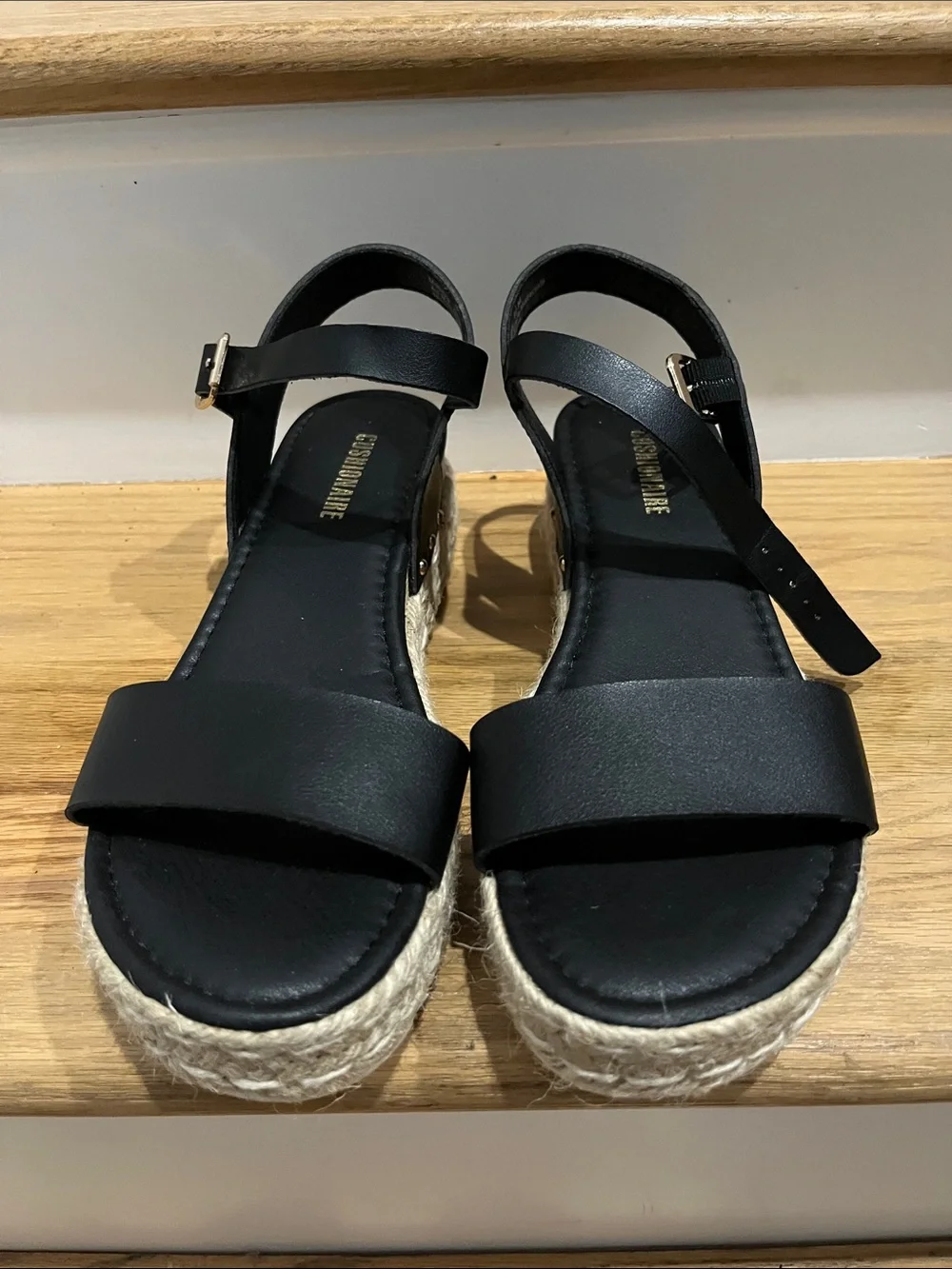 Platform Espadrille Sandals with Ankle Strap - Black